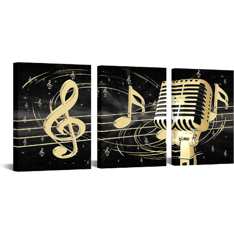 Everly Quinn Microphone And Musical Note 3 Piece Wrapped Canvas